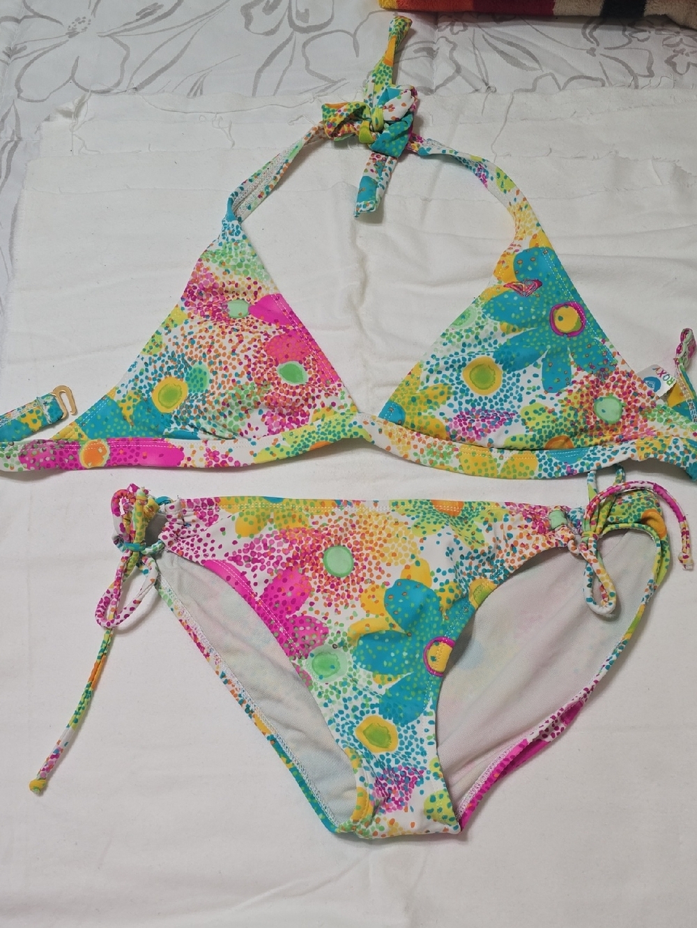 Roxy Multicolor Floral Triangle Bikini - Pink, Turquoise, Yellow